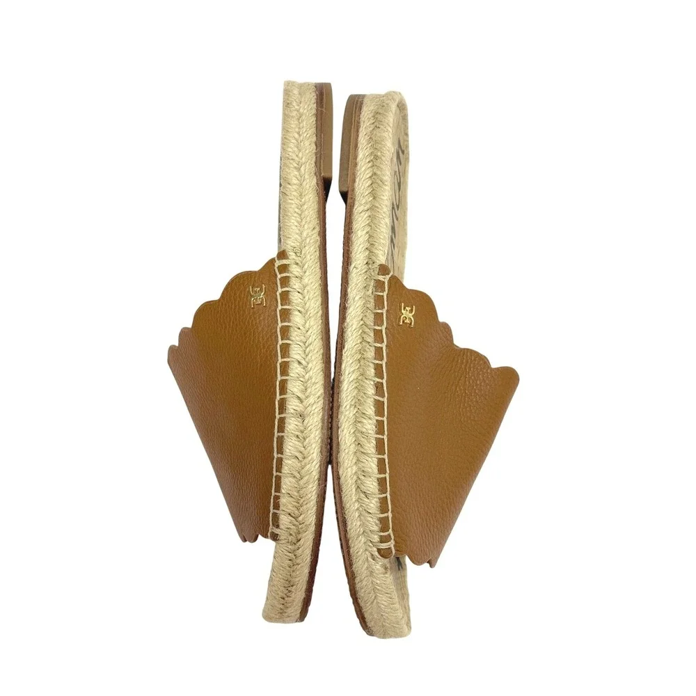 Sam Edelman Andy Brown Leather‎ Espadrille Slide Sandals 8M Scalloped Flat Shoes
